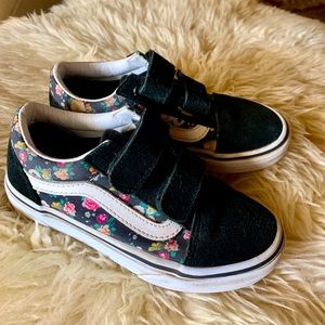 Girls Vans: Old Skool black suede and floral